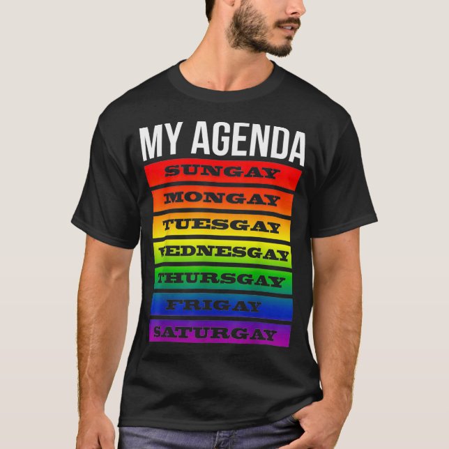 Gay Agenda Pride Rainbow Flagga LGBTQ Funny HBT Al T Shirt (Framsida)