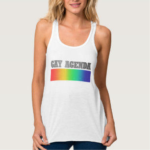 Gay Agenda Rainbow Ombre Funny Gay pride Linne Med Racerback