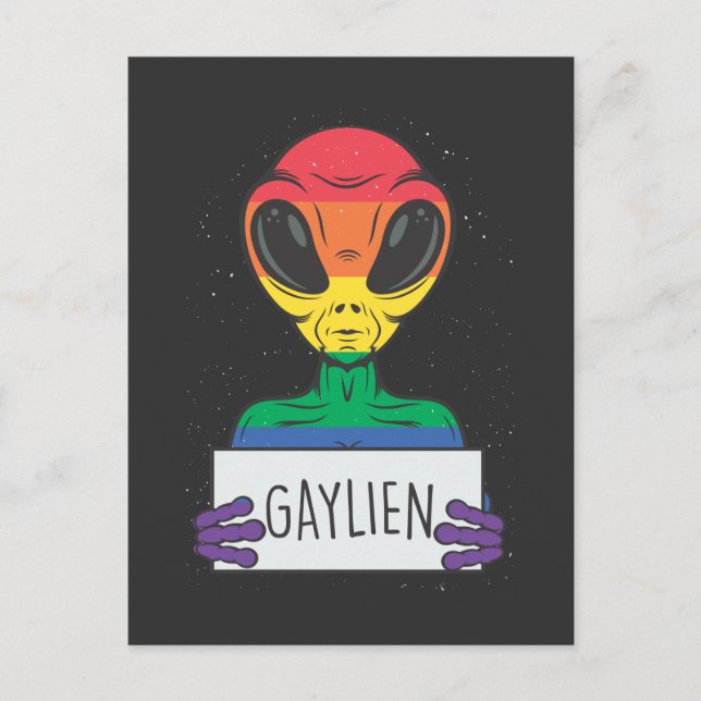 Gay Alien Boykompis Rainbow Bisexual Pride Vykort (Framsida)