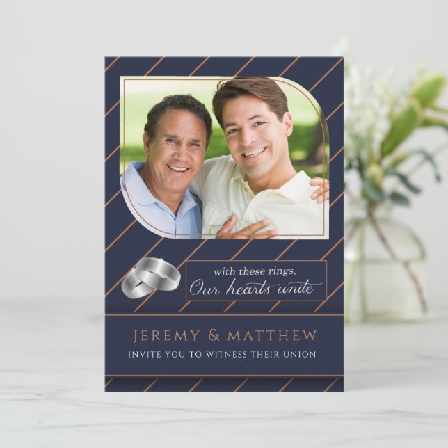 Gay and Lesbisk Blue Streck Photo Bröllop Inbjudningar (Stående Fram)