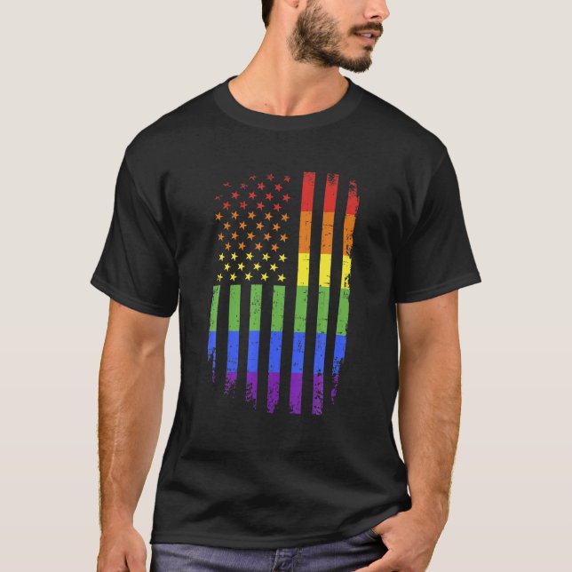 Gay and Lesbisk Pride Month Support Rainbow US Ame T Shirt (Framsida)