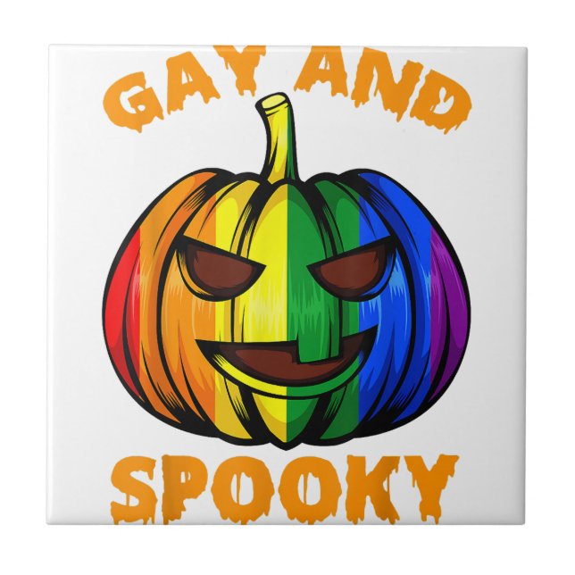 Gay and Spooky Halloween Rainbow Pumpkin HGBTQ+ Ga Kakelplatta (Framsidan)