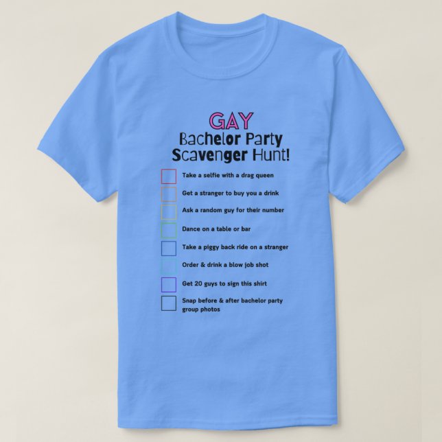 Gay Bachelor Party Scavenger Hunt T Shirt (Design framsida)