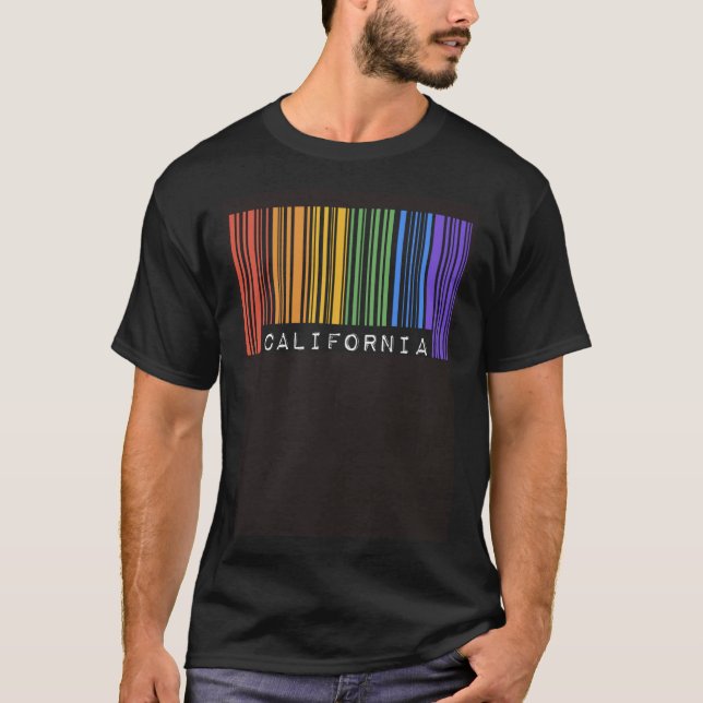 Gay Barcode California Pride LGBTQ Trendy Rainbow  T Shirt (Framsida)