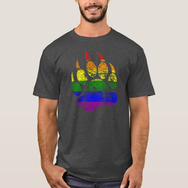 GAY BEAR Distress Bear Tass Rainbow Flagga Tee (Framsida)