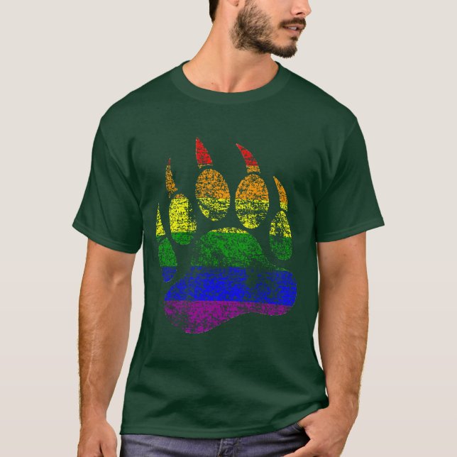 GAY BEAR Distress Bear Tass Rainbow Flagga Tee (Framsida)