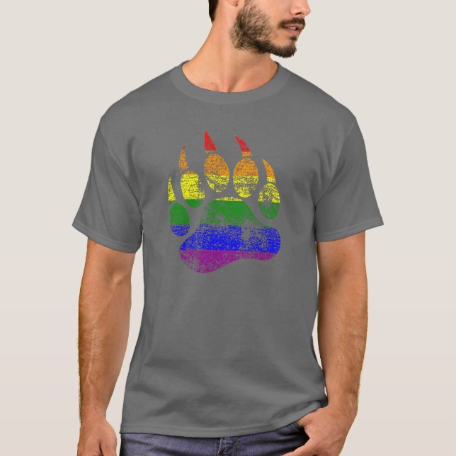 GAY BEAR Distress Bear Tass Rainbow Flagga Tee (Framsida)