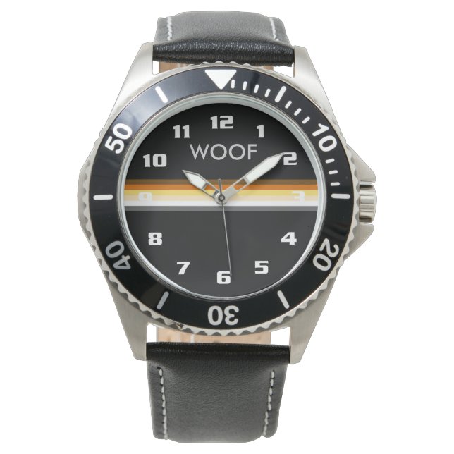 Gay Bear Pride Flagga WOOF Masculine and Sleek Armbandsur (Framsida)