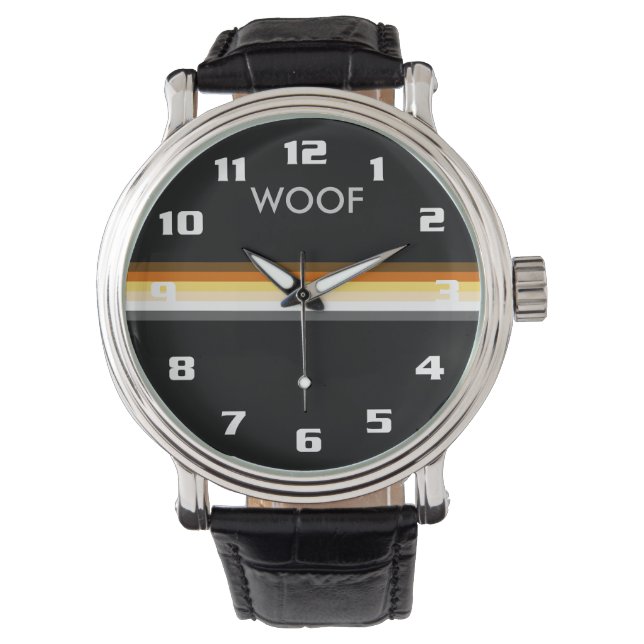 Gay Bear Pride Flagga WOOF Masculine and Sleek Armbandsur (Framsida)