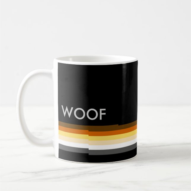 Gay Bear Pride Flagga WOOF Masculine and Sleek Kaffemugg (Vänster)