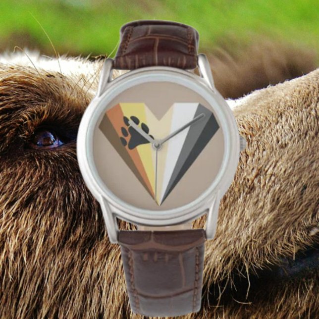 Gay Bear Pride Hjärta Brun Läderrem Armbandsur (Skapare uppladdad)