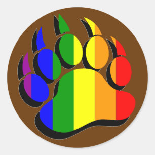 Gay Bear Tass Rainbow Flagga med svart skugga Runt Klistermärke
