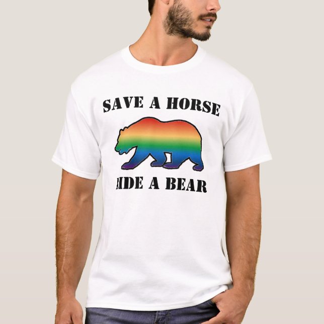Gay Björn Pride Rädda En Häst Rid En Björn T Shirt (Framsida)