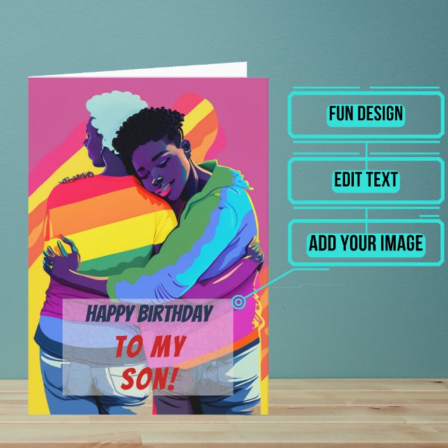 Gay Black Son från Mamma Birthday Kort (Wish a very Happy Birth - gay to your favorite human with this LGBTQ+ inspired birthday card. )