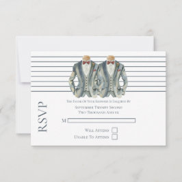 Gay Bröllop 2 Grooms i Kostym och Bow Ties OSA Kort