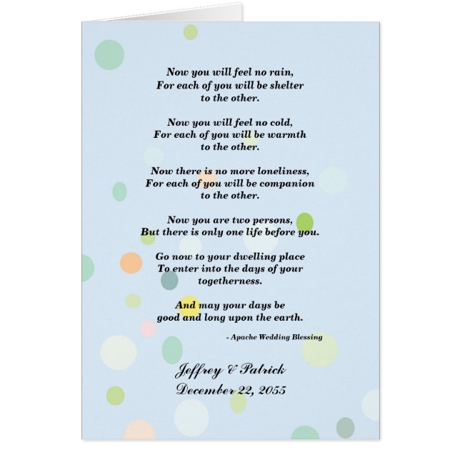 Gay Bröllop, Apache Blating, Blue with Dots Hälsningskort (Framsidan)