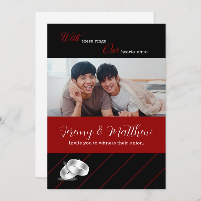 Gay Bröllop Black och Burgundy Photo Bröllop Inbjudningar (Fram/baksida)