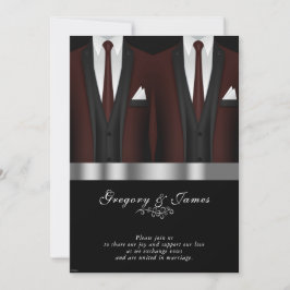 Gay Bröllop Burgundy Tuxedo Silver Black Inbjudningar