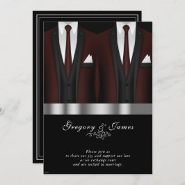Gay Bröllop Burgundy Tuxedo Silver Black Inbjudningar