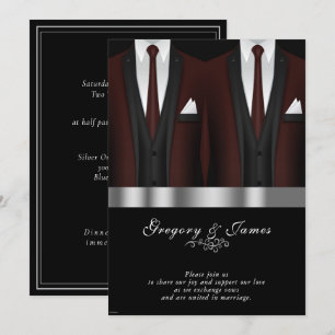 Gay Bröllop Burgundy Tuxedo Silver Black Inbjudningar