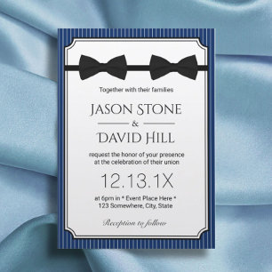 Gay Bröllop Dubbla Bow Ties Classy Navy Blue Inbjudningar