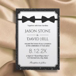 Gay Bröllop Dubbla Bow Ties Modern Black Glitter Inbjudningar
