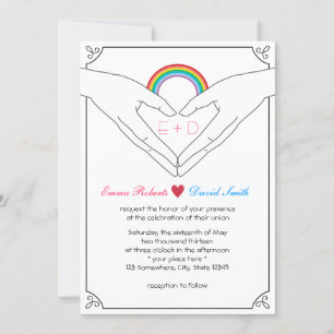 Gay Bröllop Elegant Hand Heart & Rainbow Inbjudningar