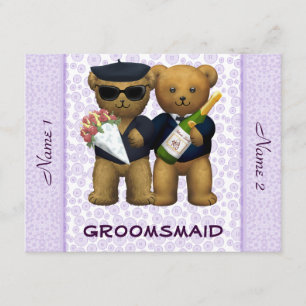 Gay Bröllop - Groomsmaid - Nalle lilac Inbjudningar