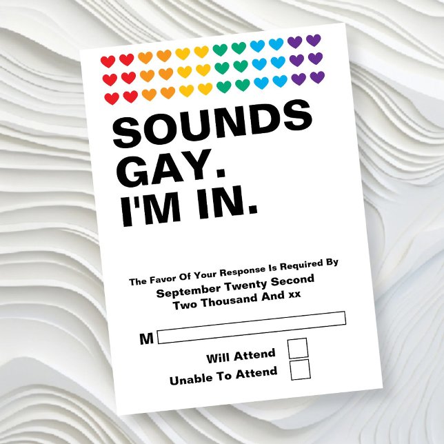 Gay Bröllop Ljud Gay IIm i OSA Kort (Gay Wedding Sounds Gay I'm In RSVPs by Ricaso. Same sex wedding with a touch of humor. )