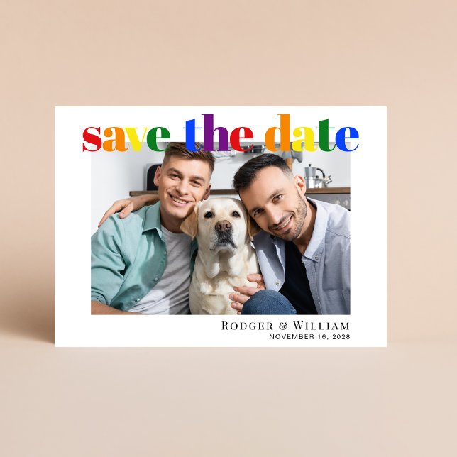 Gay Bröllop Rainbow Photo Save Date Spara Datumet (Upload a photo reflecting the love and joy of your engagement and upcoming wedding day)