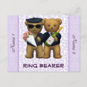 Gay Bröllop - Ring Bearer - Nalle lilac Inbjudningar