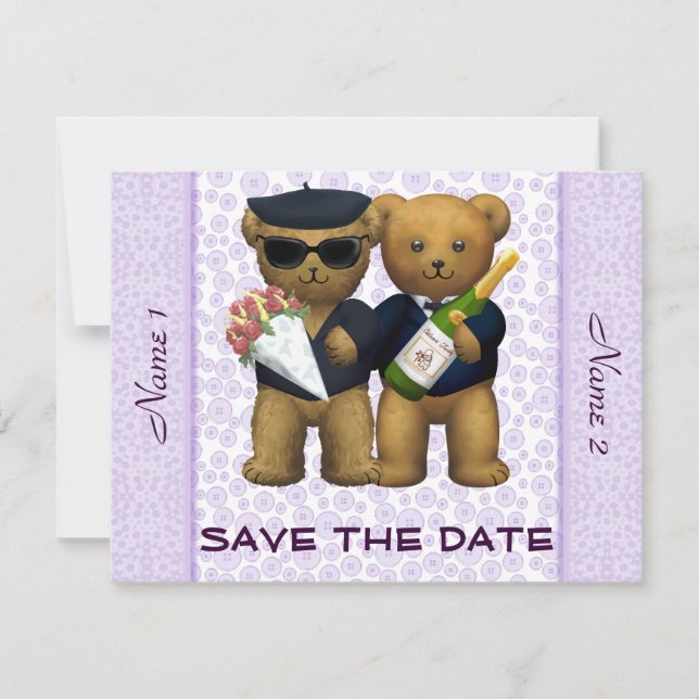 Gay Bröllop - Save Date - Nalles lilac Spara Datumet (Framsida)