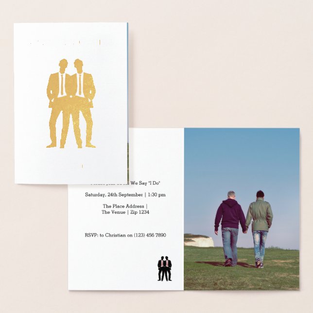 Gay Bröllop Två Brudgummar i Slipskläder Folierat Kort (Display)