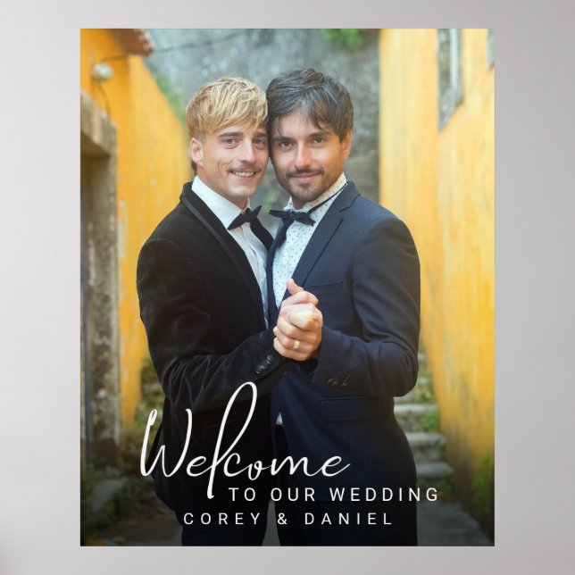 Gay Bröllop Välkommen två Grooms Foto Poster (Framsidan)