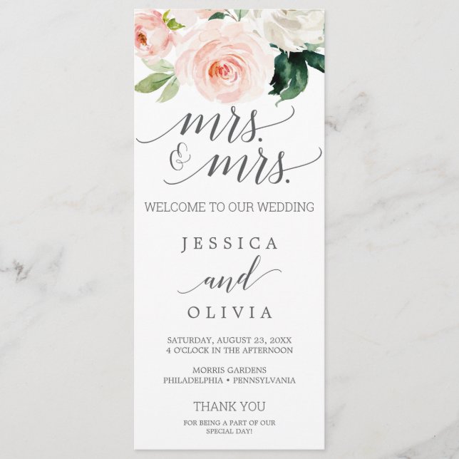  Gay Bröllopsprogram Blushing Blooms Mrs. Program (Framsida)