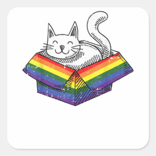 Gay Cat Pride Rainbow Cute Kitten Kattunge Proud L Fyrkantigt Klistermärke