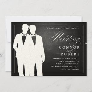 Gay Chalkboard Bröllop 2 Grooms Silhouettes Inbjudningar