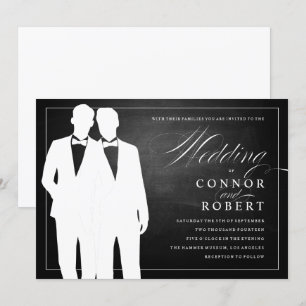 Gay Chalkboard Bröllop 2 Grooms Silhouettes Inbjudningar