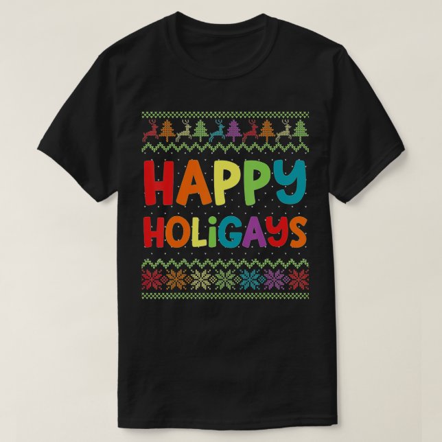 Gay Christmas Funny LGB Happy Holigays Rainbow Par T Shirt (Design framsida)