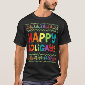 Gay Christmas Funny LGB Happy Holigays Rainbow Par T Shirt