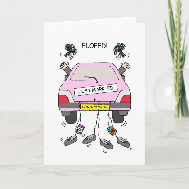 Gay Couple Elopement Car och Bouquets Kort (Framsida)