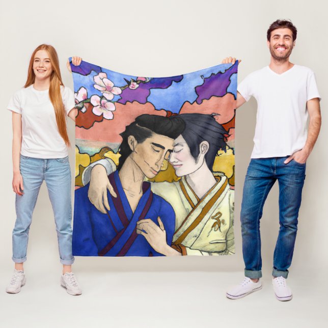 Gay Couple i Stil i Ukiyo-e Japansk konst Fleecefilt (På plats)