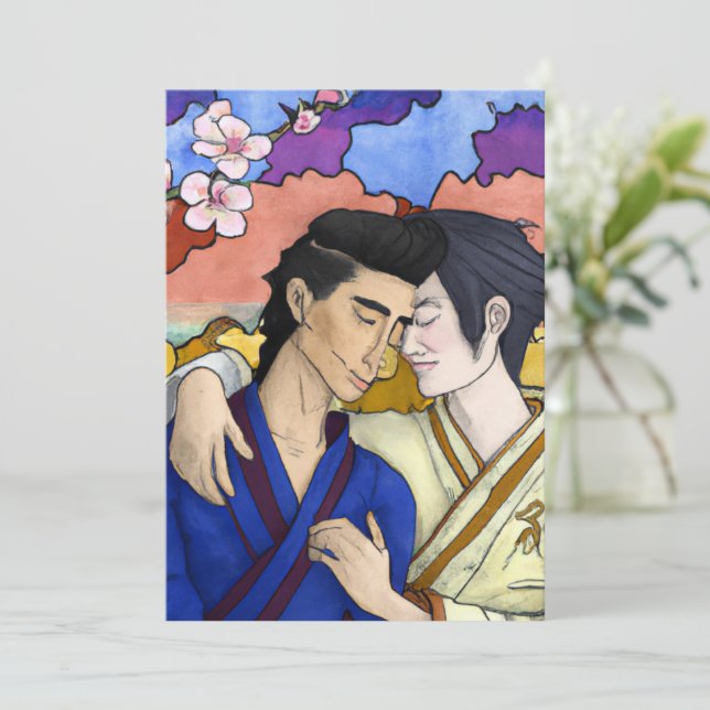 Gay Couple i Stil i Ukiyo-e Japansk konst Julkort (Stående Fram)