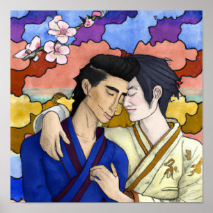 Gay Couple i Stil i Ukiyo-e Japansk konst Poster