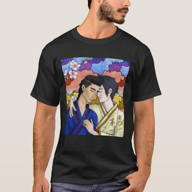 Gay Couple i Stil i Ukiyo-e Japansk konst T Shirt (Framsida)