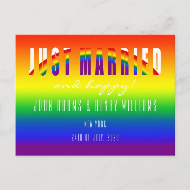 Gay Couple Ny gifta LGBT Gay Bröllop Elopement Vykort (Framsida)