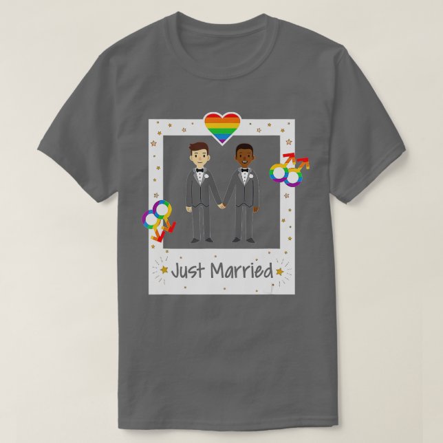 Gay Couple Ny gifta Rainbow LGB Bröllop T Shirt (Design framsida)