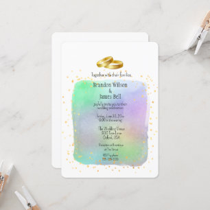 Gay Couple Rainbow Watercolor och Guld Sparkles Inbjudningar