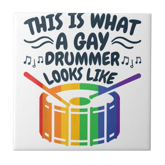 Gay Drummer Drumming Gay pride Month LGBTQ Rainbow Kakelplatta (Framsidan)