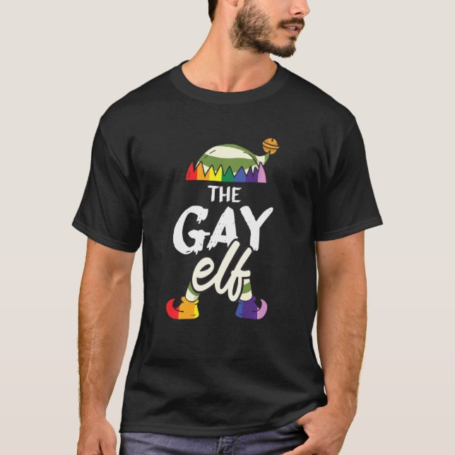 Gay Elf Lgbt Q Pride Rainbow Flagga jul T Shirt (Framsida)